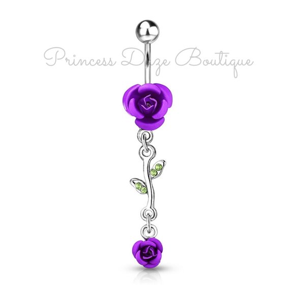 Purple Rose Dangle Belly‎ Button Ring - Picture 1 of 1
